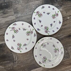 Set of 3 Royal Victoria Purple Pink Floral Plate Fine Bone China England Vintage